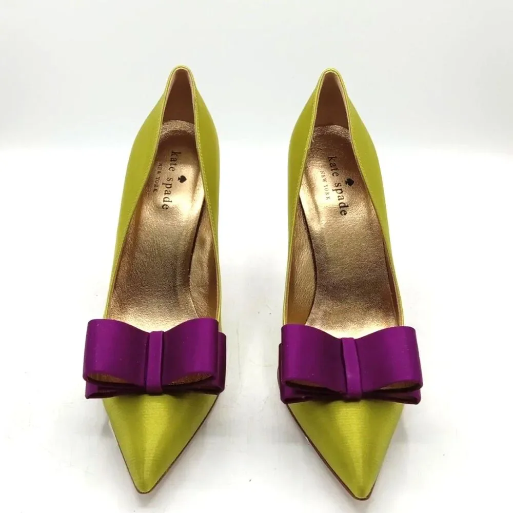 Kate Spade New York Latrice Colorblock Satin Bow Pumps  Green Purple Pink 6B